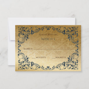Elegante Vintag Blue Gold RSVP Card