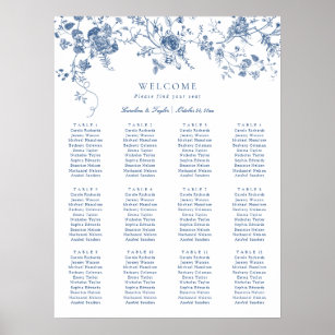 Elegante Vintag Blue Wedding Seating Chart Poster