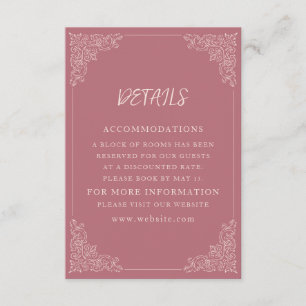 Elegante Vintag Blush Mauve Wedding Details Begleitkarte