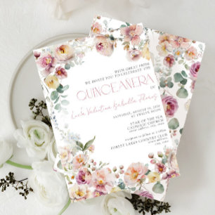 Elegante Vintag Blush Pink Floral Quinceñera Einladung