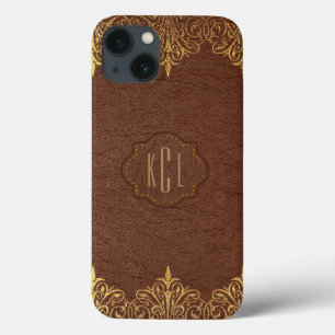 Elegante Vintag-braune Ledergoldakzente iPhone 13 Hülle