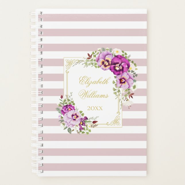 Elegante Vintag Chic Lila Stiefmütterchen Planer (Vorderseite)