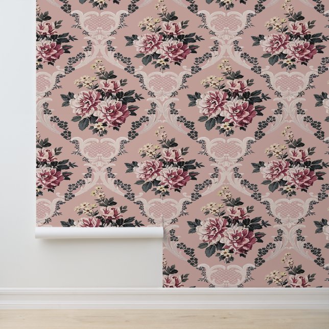 Elegante Vintag Chic Pink Roses Tapete (Anwendung)