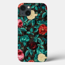 Elegante Vintag Chic Rote Rosen Schwarze Streifen Case-Mate iPhone Hülle