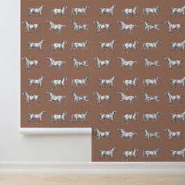 Elegante Vintag Galloping Horses Brown Toile Tapete