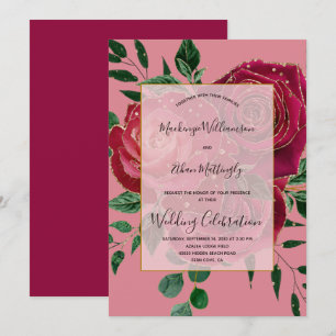 Elegante Vintag Glam Red Pink Gold Rose Hochzeit Einladung