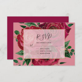 Elegante Vintag Glam Red Pink Gold Rose Hochzeit RSVP Karte