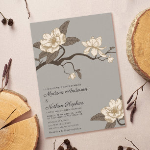 Elegante Vintag Gray Magnolia Hochzeit Einladung