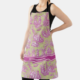 Elegante Vintag-grüne Rosa-Toile de jouy bedruckt Schürze