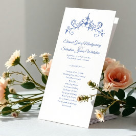 Elegante Vintag Romance Blue Wedding Program Card Menükarte