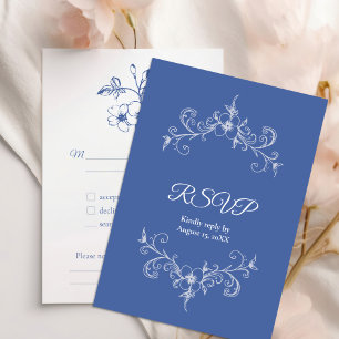 Elegante Vintag Romance Dusty Blue Floral Wedding RSVP Karte