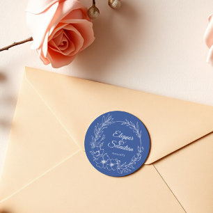 Elegante Vintag Romance Dusty Blue Floral Wedding Runder Aufkleber