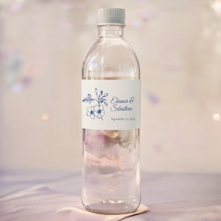 Elegante Vintag Romance Dusty Blue Floral Wedding Wasserflaschenetikett