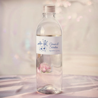 Elegante Vintag Romance Dusty Blue Floral Wedding Wasserflaschenetikett