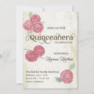 Elegante Vintag romantische Aquarellfarben Rose Qu Einladung
