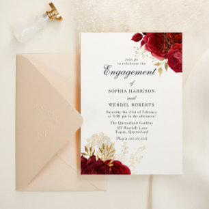 Elegante Vintag-Romantische Rote Rose Engagement P Einladung
