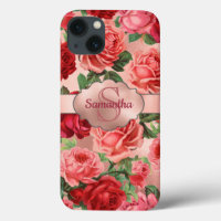 Elegante Vintag rosa Rote Rosen Floral Mit Monogra