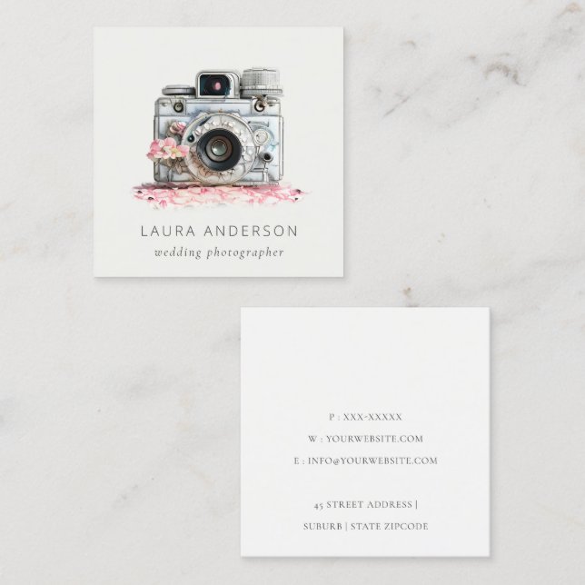 Elegante Vintag-rosafarbene Fotografie Quadratische Visitenkarte (Vorne/Hinten)