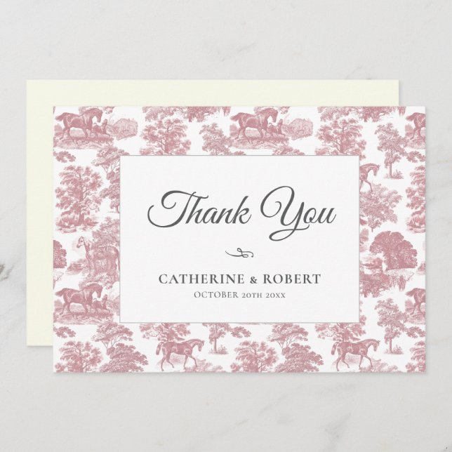 Elegante Vintag-schicke Rosa-Pferdeausstellung Dankeskarte (Vorne/Hinten)