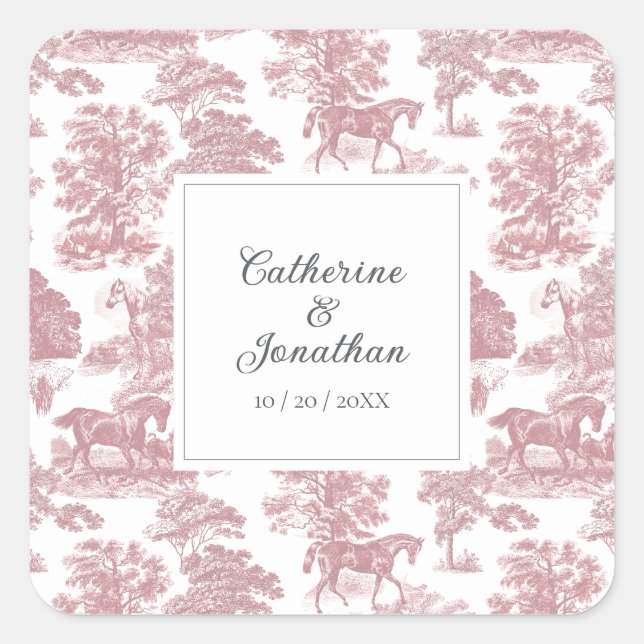 Elegante Vintag-schicke Rosa-Pferdeausstellung Quadratischer Aufkleber (Vorderseite)
