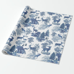 Elegante Vintag Toile Blue Deer in Woodland Geschenkpapier