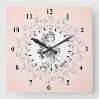 Elegante Vintage Alte Welt Viktorianisch Girly Pin Quadratische Wanduhr