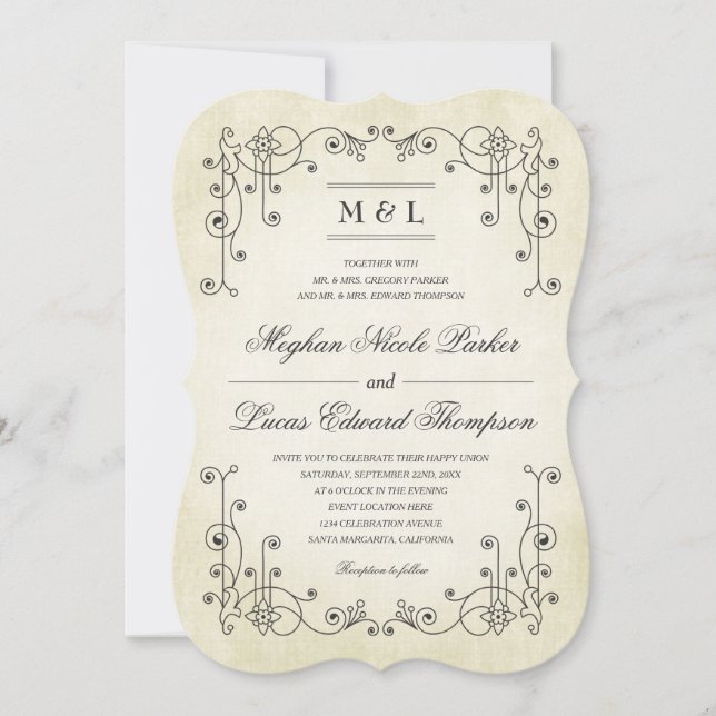 Elegante Vintage antike Papiervereidigung Einladung (Vorderseite)