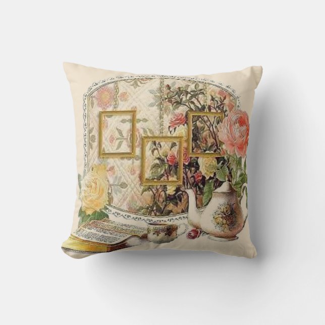 Elegante Vintage antike Viktorianische Teezimmerei Kissen (Vorderseite)