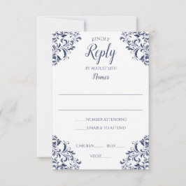 Elegante Vintage Antwortkarte - Nadine (Navy Blue) Einladung