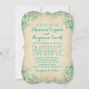 Elegante Vintage Aqua Blüh Hochzeit Einladungen