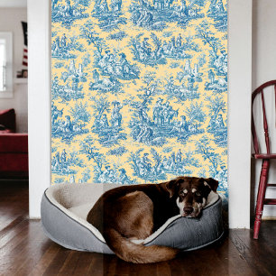 Elegante Vintage, aquamarin-gelbe Jouy-Toile Tapete