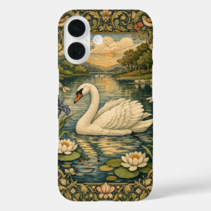 Elegante Vintage-Aquarellmalerei weißer Schwan iPhone 16 Hülle