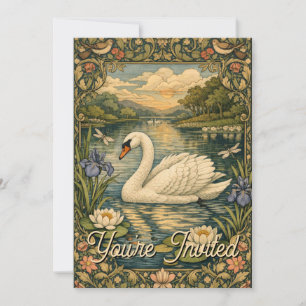 Elegante Vintage-Aquarellmalerei weißer Schwan Einladung