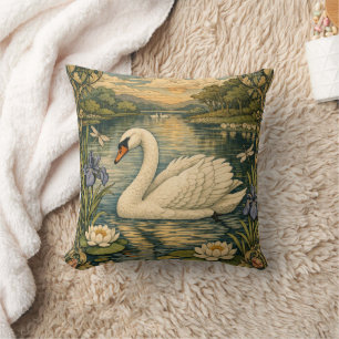 Elegante Vintage-Aquarellmalerei weißer Schwan Kissen