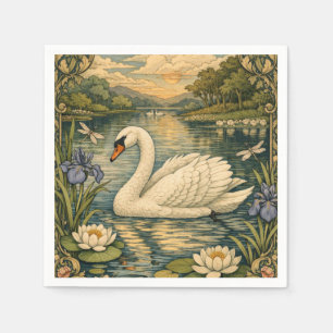 Elegante Vintage-Aquarellmalerei weißer Schwan Serviette