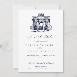 Elegante Vintage Arc de Triomphe Zeichnung Hochzei Save The Date