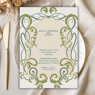 Elegante Vintage-Art Nouveau-Floral-90. Geburtstag Folieneinladung