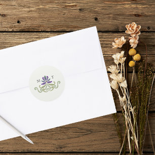 Elegante Vintage-Art Nouveau Florale Hochzeit Runder Aufkleber