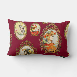 Elegante Vintage-Art-Nouveau-Mädchen-Blumen-Rahmen Lendenkissen