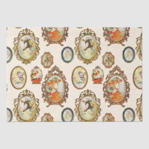 Elegante Vintage-Art-Nouveau-Mädchen-Blumen-Rahmen Seidenpapier