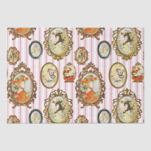 Elegante Vintage-Art-Nouveau-Mädchen-Blumen-Rahmen Seidenpapier