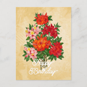 Elegante Vintage-Azaleen-Blume Frohes Geburtstag Postkarte