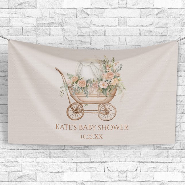 Elegante Vintage Baby Carriage Baby Shower Banner (Von Creator hochgeladen)