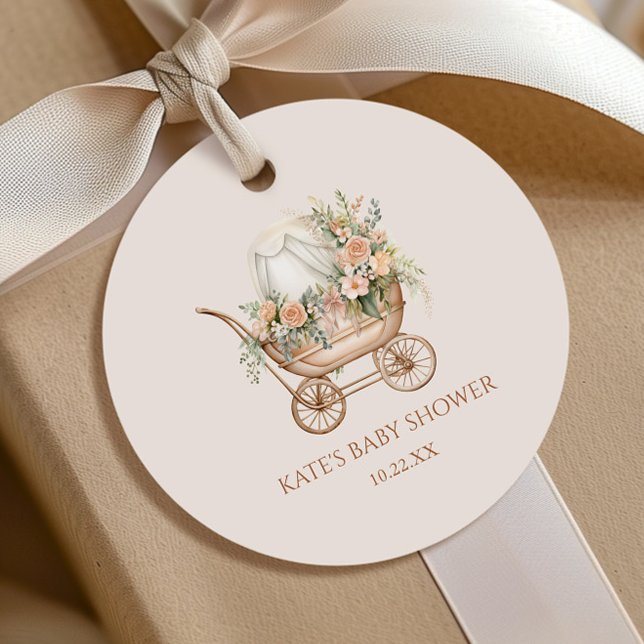 Elegante Vintage Baby Carriage Baby Shower Geschenkanhänger (Von Creator hochgeladen)