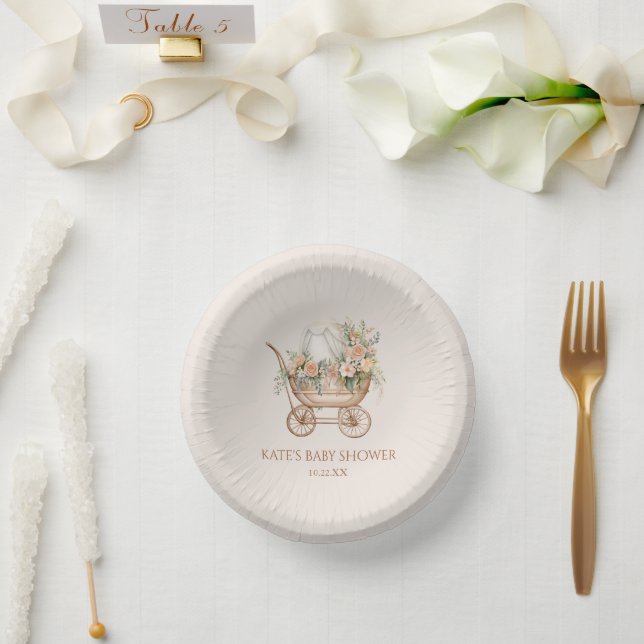 Elegante Vintage Baby Carriage Baby Shower Pappteller (Hochzeit)