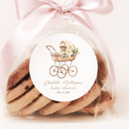 Elegante Vintage Baby Carriage Shower Runder Aufkleber