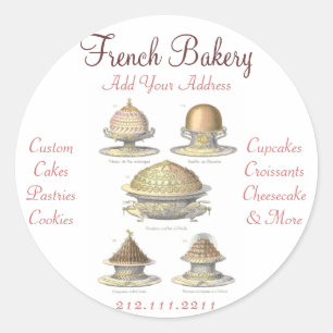 Elegante Vintage Bäckerei - Konditorei, Cake Shop Runder Aufkleber