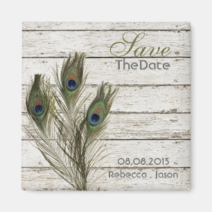 elegante Vintage-Barn-Holzzaun-Pfau Save-the-Date Magnet