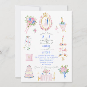 Elegante Vintage-Barock-Aquarell-Hochzeitsblumen Einladung