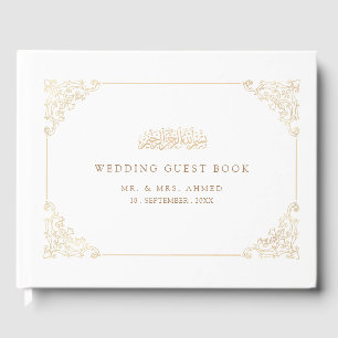 Elegante Vintage-Barock-Goldrahmen-Muslim-Hochzeit Gästebuch